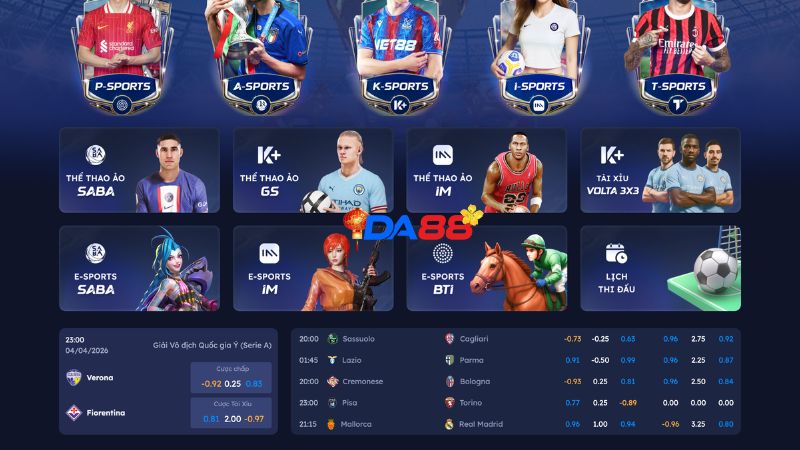 Khám phá 5 sảnh cược làm nên thương hiệu DA88
